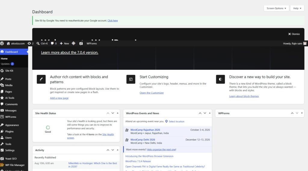 Hostinger to wordpress install 